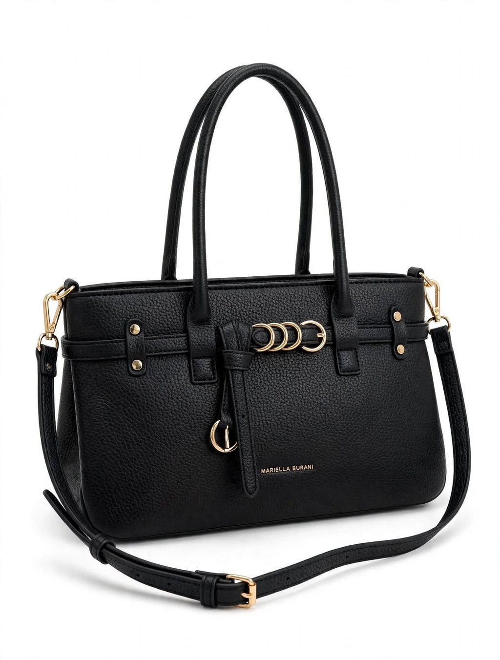 Mariella Burani - Borsa Nera con Anelli Oro e Tracolla Regolabile