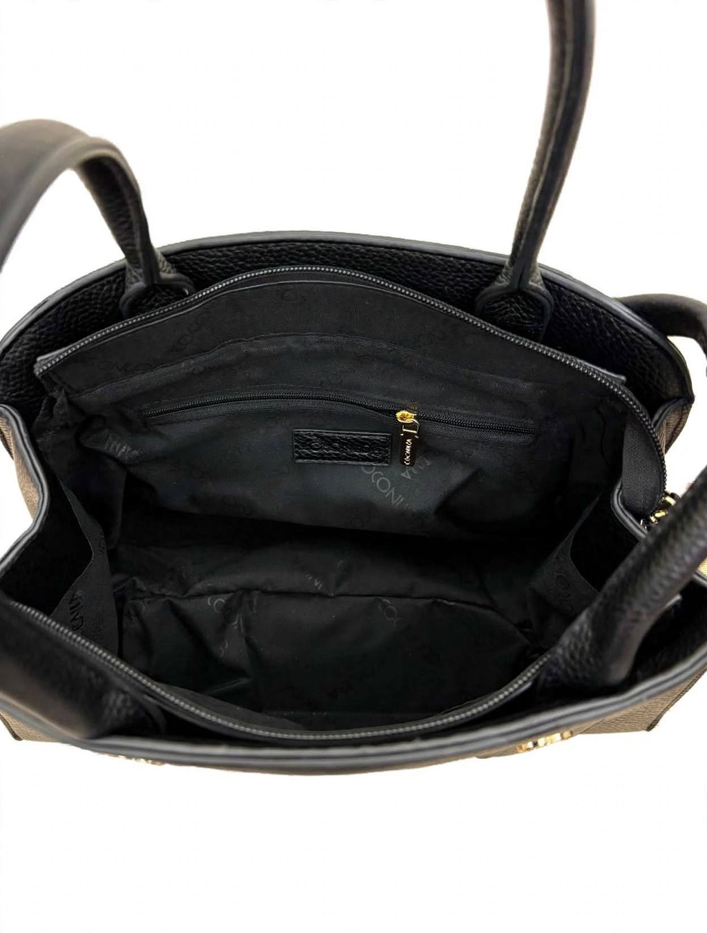 COCONUDA - Borsa Trapezio Nera Pelle Martellata con Tracolla