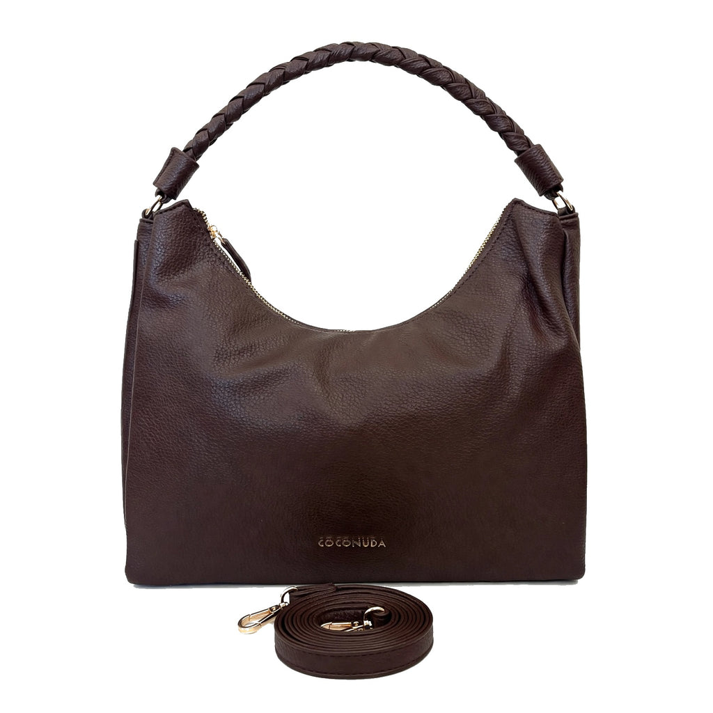 COCONUDA - Hobo Marrone Manico Intrecciato con Tracolla