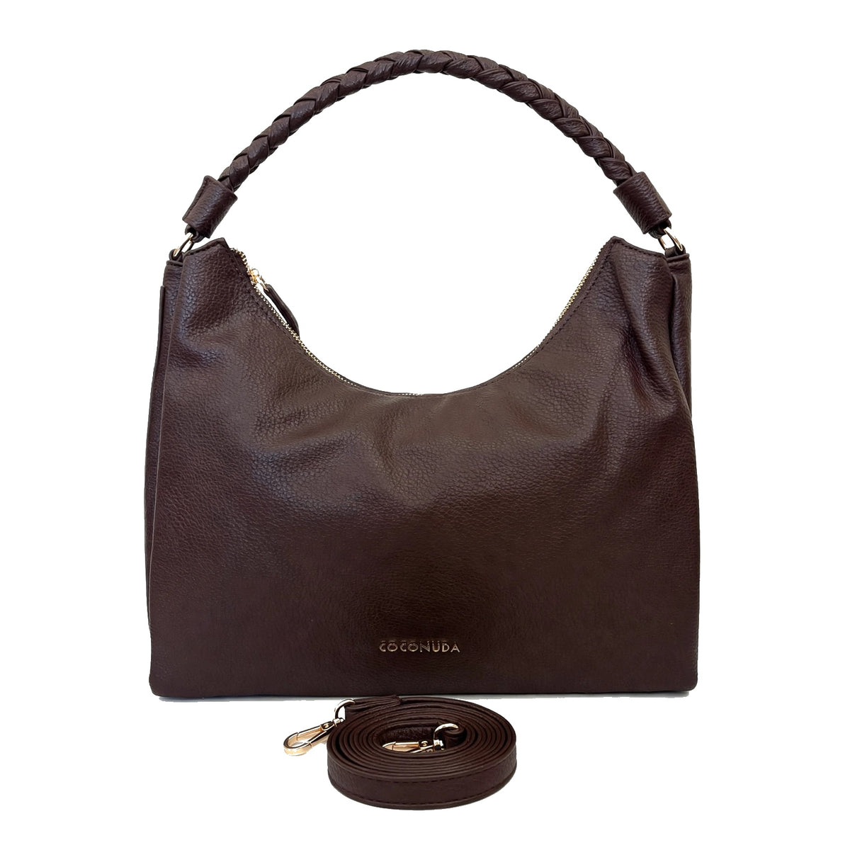 COCONUDA - Hobo Marrone Manico Intrecciato con Tracolla