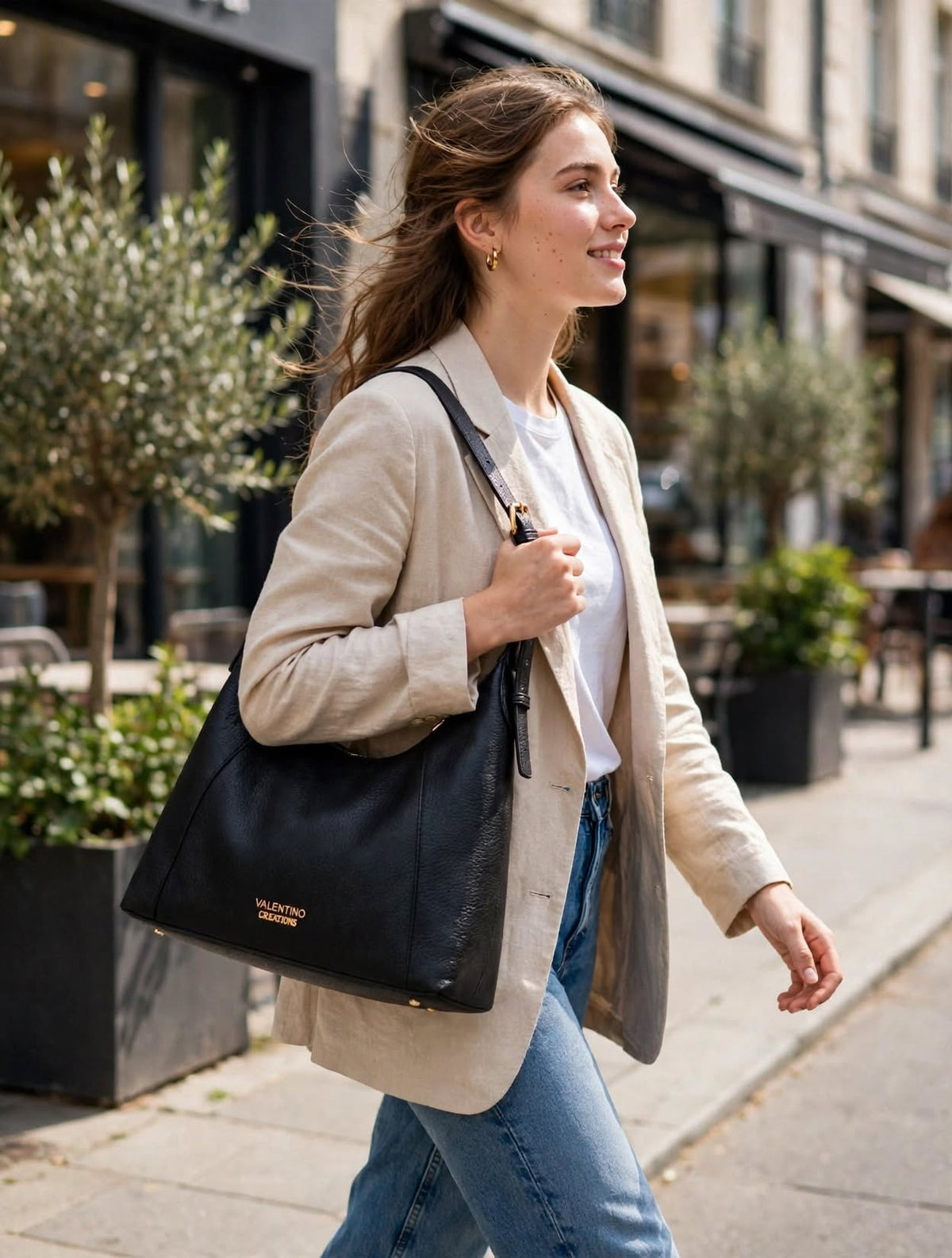 Valentino Creations - Hobo Nera a Spalla con Zip Oro