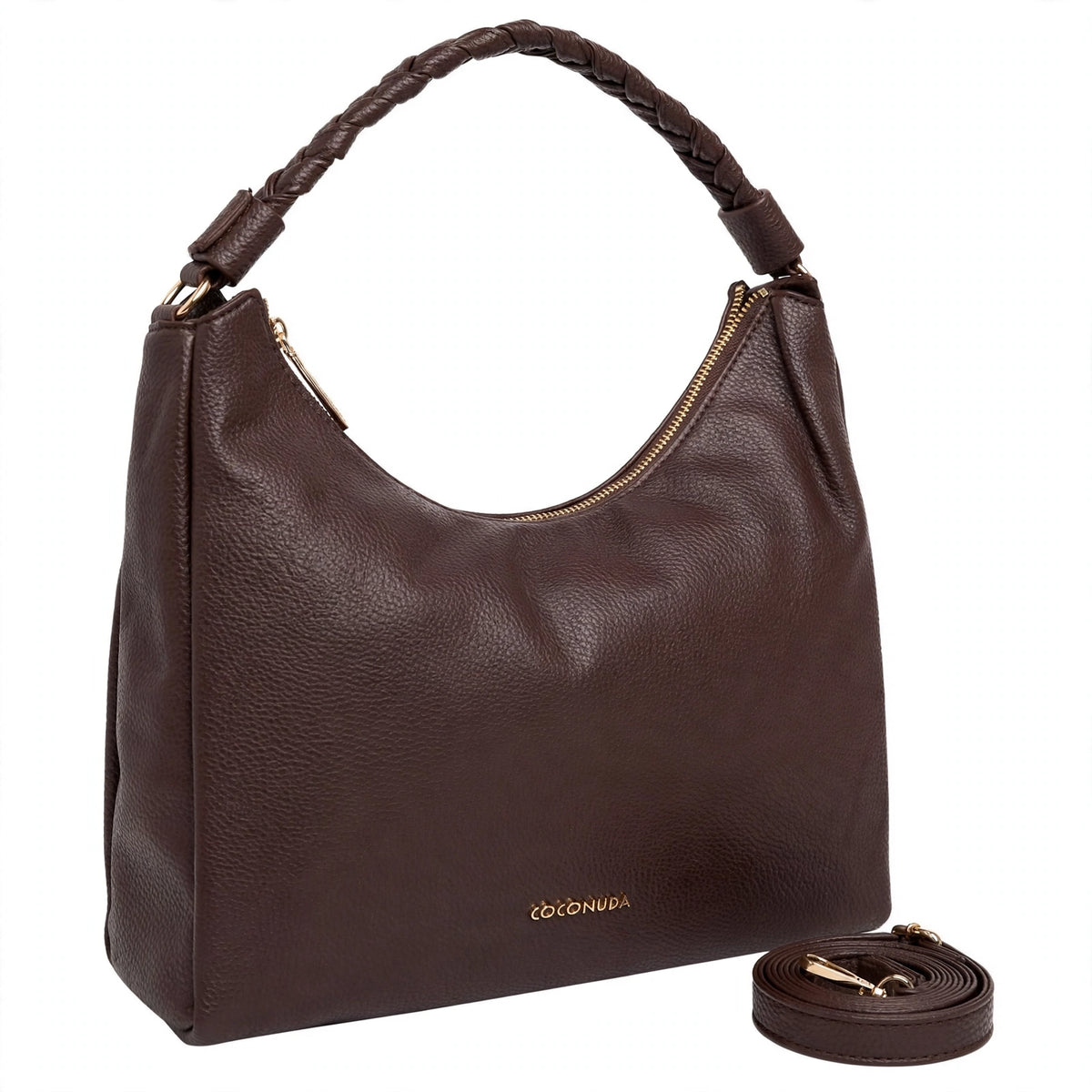 COCONUDA - Hobo Marrone Manico Intrecciato con Tracolla