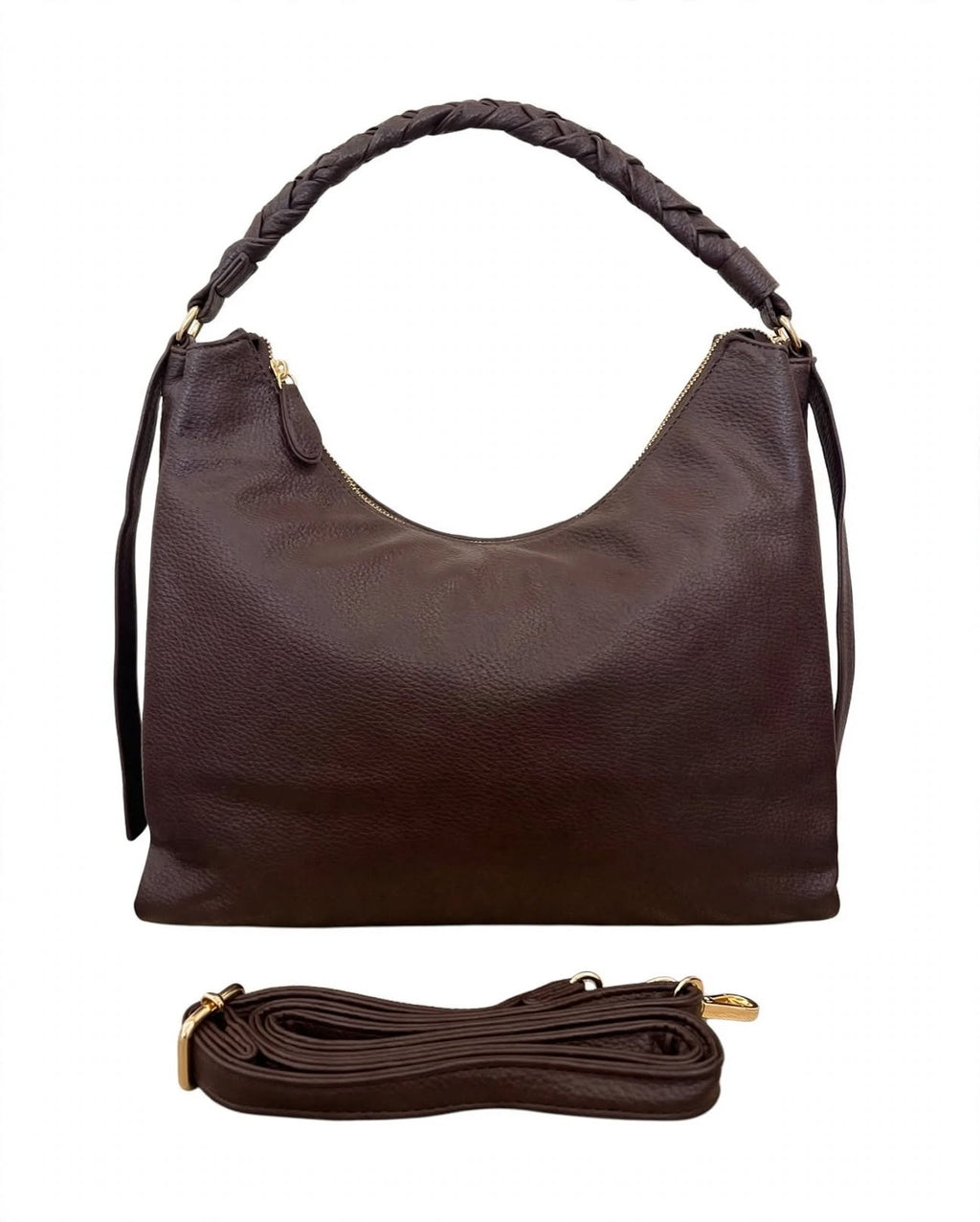 COCONUDA - Hobo Marrone Manico Intrecciato con Tracolla