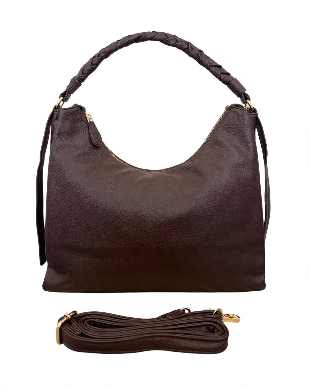 COCONUDA - Hobo Marrone Manico Intrecciato con Tracolla